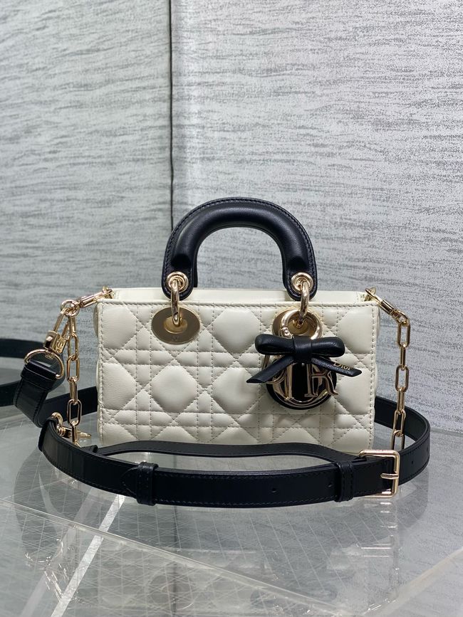 Mini Lady D-Joy BagCannage Lambskin M0636OU Latte and black