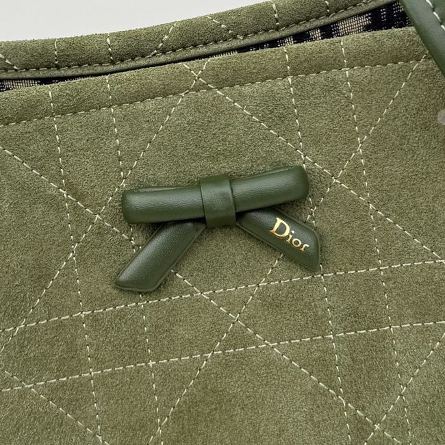 Small Dior Promenade Shopping Bag Khaki Flat Cannage Suede Calfskin M1410O