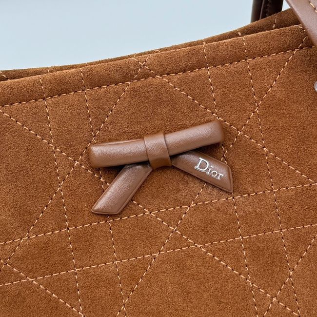 Small Dior Promenade Shopping Bag brown Flat Cannage Suede Calfskin M1410O