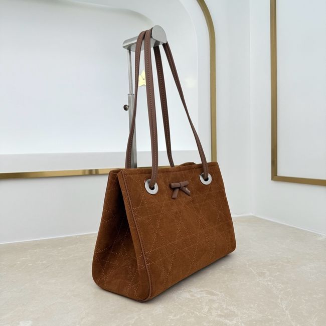 Small Dior Promenade Shopping Bag brown Flat Cannage Suede Calfskin M1410O