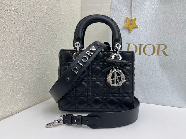 Small Lady Dior Bag with Strap Cannage Lambskin M0531OB black