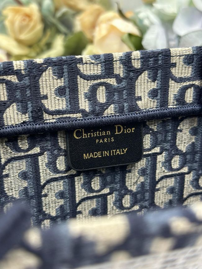 Medium Dior Book Tote with Strap Oblique Embroidery M1354PE-3