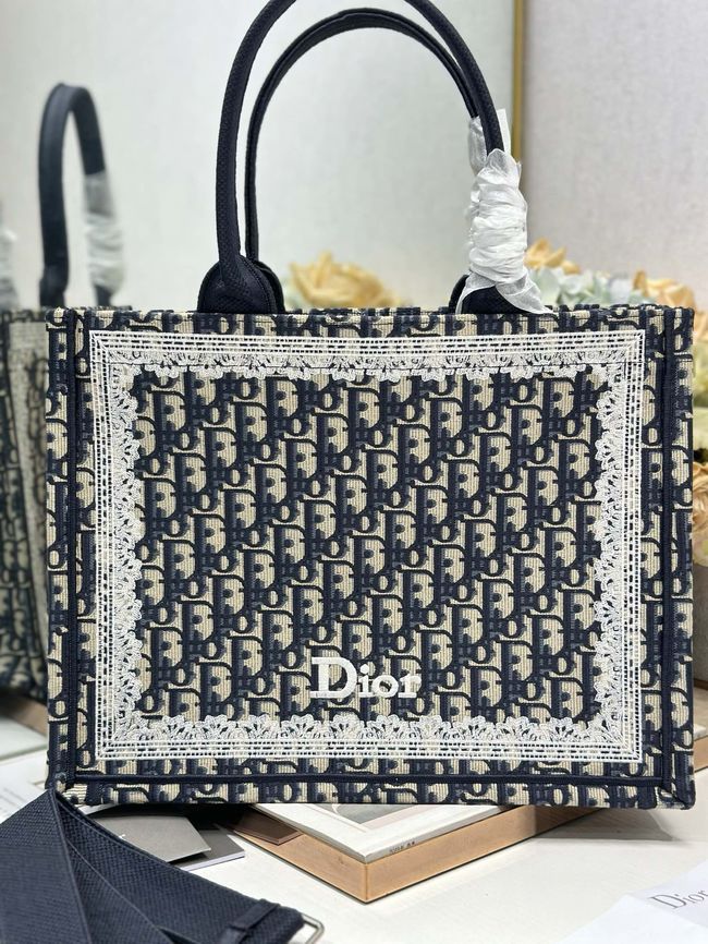 Medium Dior Book Tote with Strap Oblique Embroidery M1354PE-3
