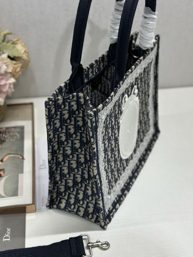 Medium Dior Book Tote with Strap Oblique Embroidery M1354PE-7