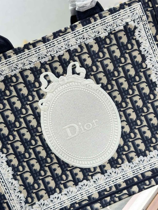 Medium Dior Book Tote with Strap Oblique Embroidery M1354PE-7