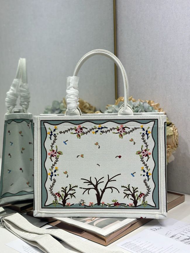 Medium Dior Book Tote with Strap Oblique Embroidery M1354PE-9