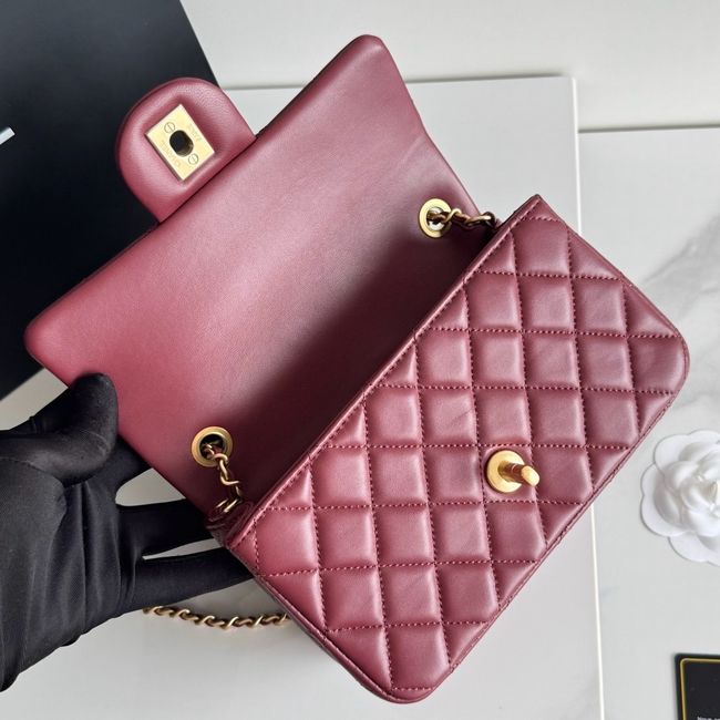 Chanel SMALL FLAP BAG sheepskin AS1787 burgundy