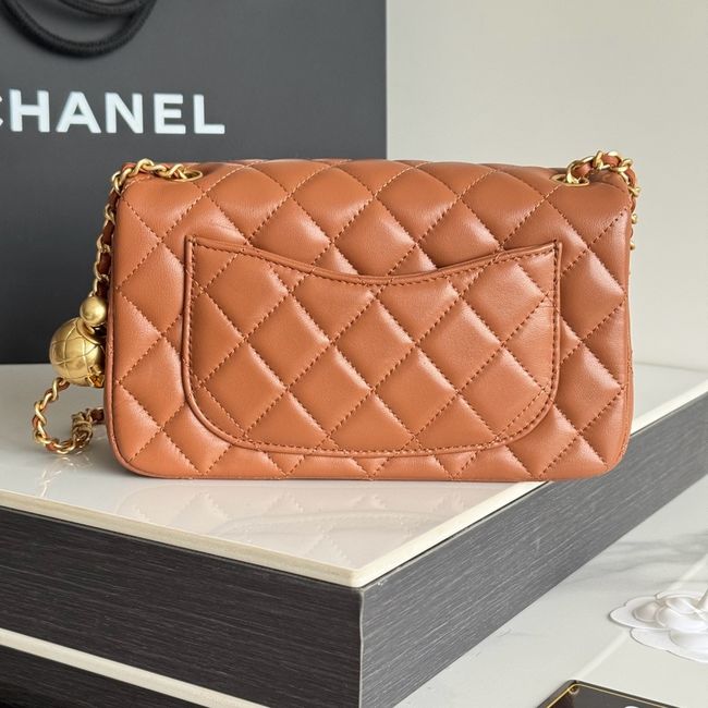 Chanel SMALL FLAP BAG sheepskin AS1787 golden brown
