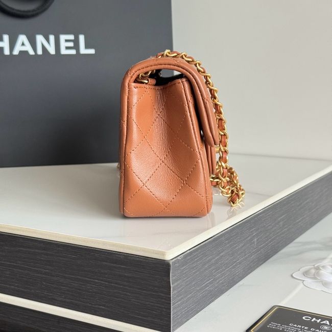 Chanel SMALL FLAP BAG sheepskin AS1787 golden brown