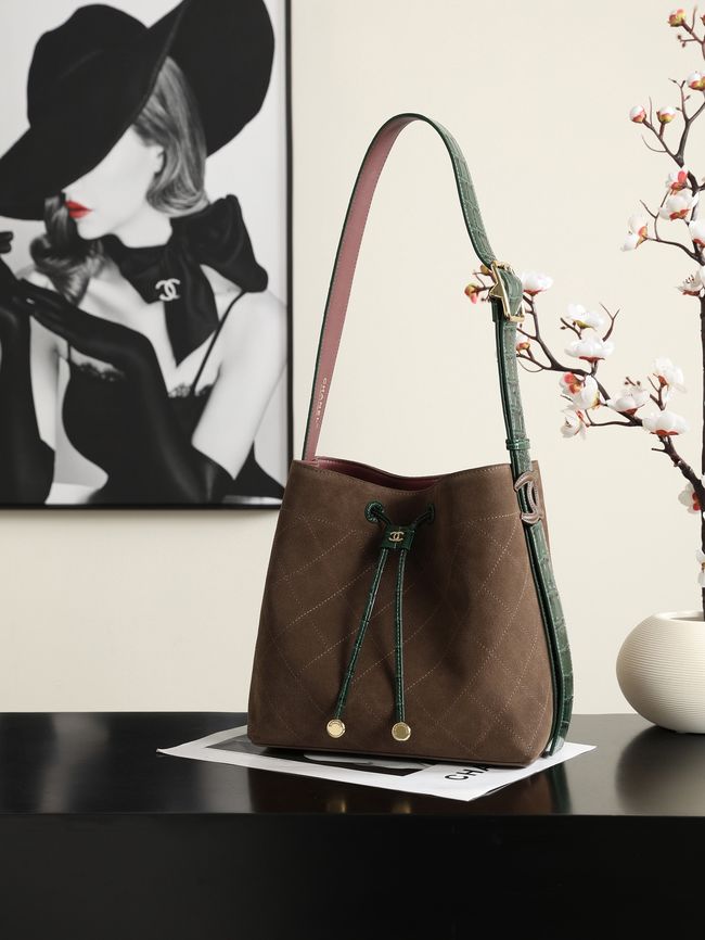 Chanel Suede Calfskin Bucket Bag AS6584 dark brown Chanel Suede Calfskin Bucket Bag AS6584 dark brown