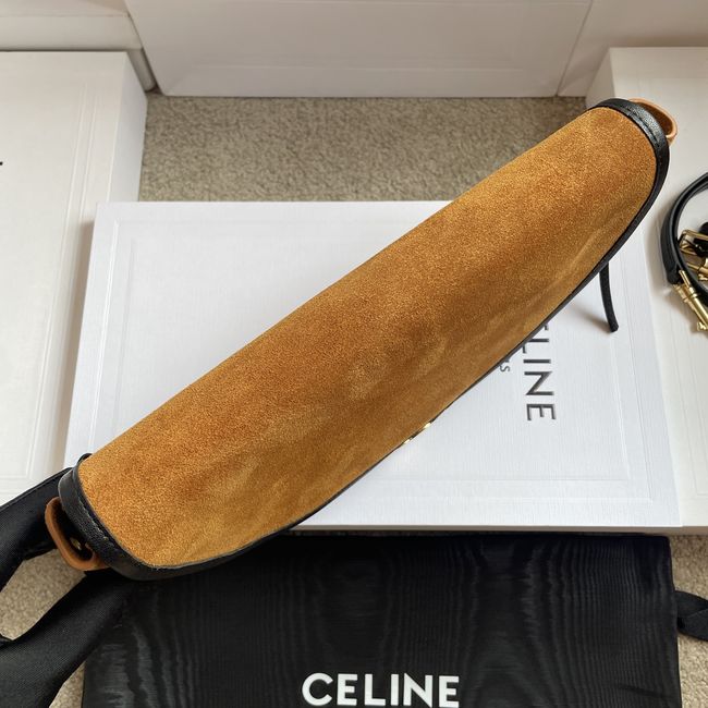 CELINE SOFT TRIOMPHE LITTLE HALFMOON IN SUEDE L103754 CAMEL & BLACK