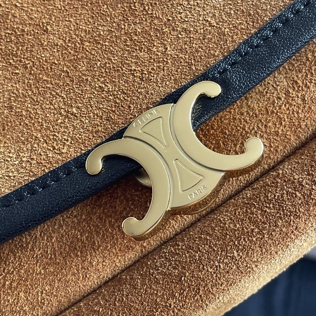 CELINE SOFT TRIOMPHE LITTLE HALFMOON IN SUEDE L103754 CAMEL & BLACK