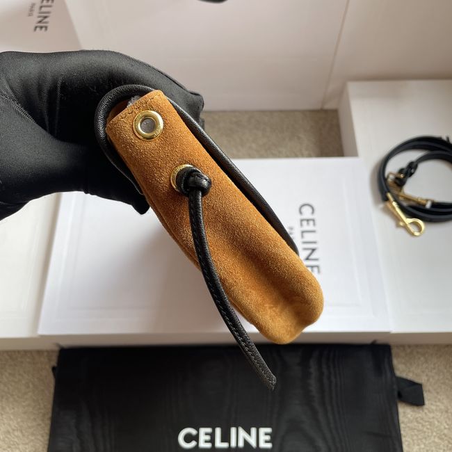 CELINE SOFT TRIOMPHE LITTLE HALFMOON IN SUEDE L103754 CAMEL & BLACK