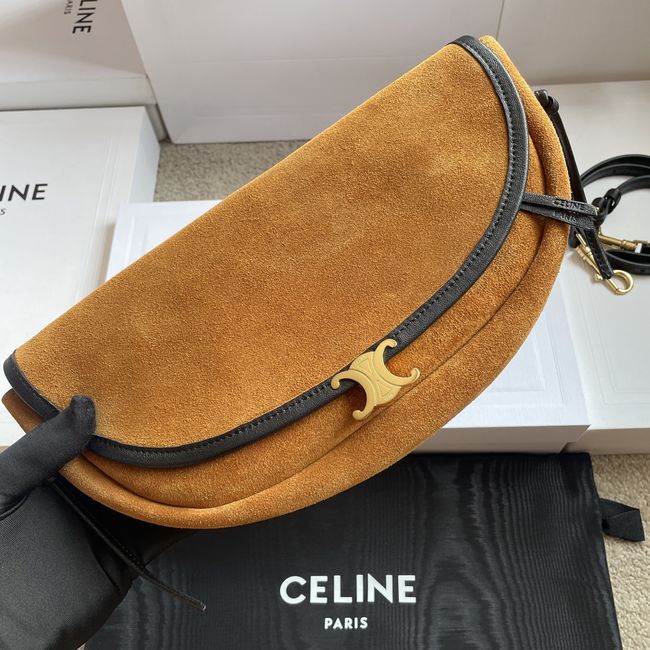 CELINE SOFT TRIOMPHE LITTLE HALFMOON IN SUEDE L103754 CAMEL & BLACK