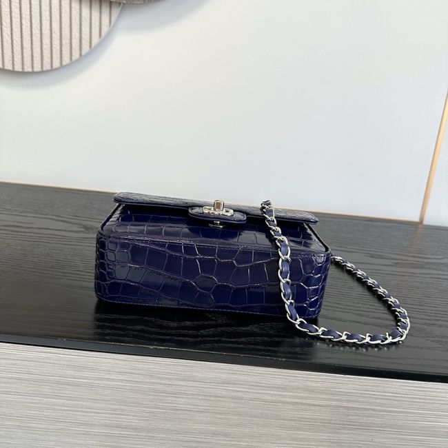 Chanel MINI FLAP BAG Crocodile Embossed 1116 Dark Blue&silver