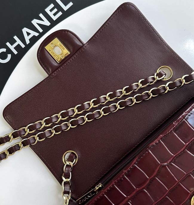 Chanel MINI FLAP BAG Crocodile Embossed 1116 Dark Burgundy&gold