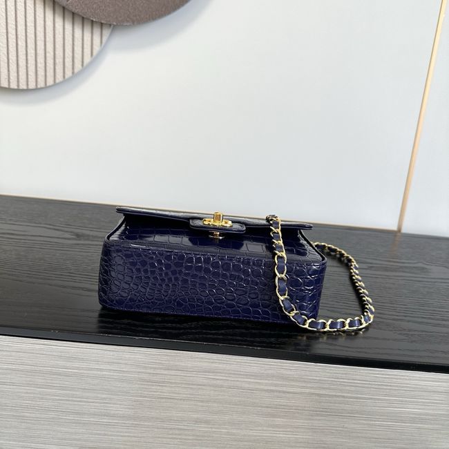 Chanel MINI FLAP BAG Crocodile Embossed 1116 Dark blue&gold