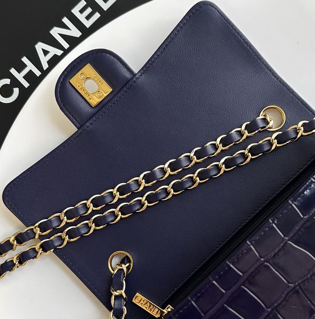 Chanel MINI FLAP BAG Crocodile Embossed 1116 Dark blue&gold