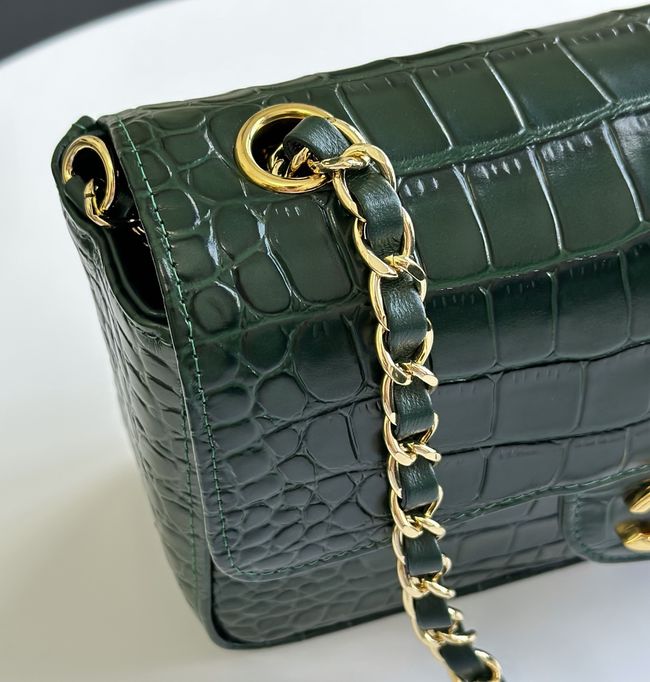 Chanel MINI FLAP BAG Crocodile Embossed 1116 Dark green&gold