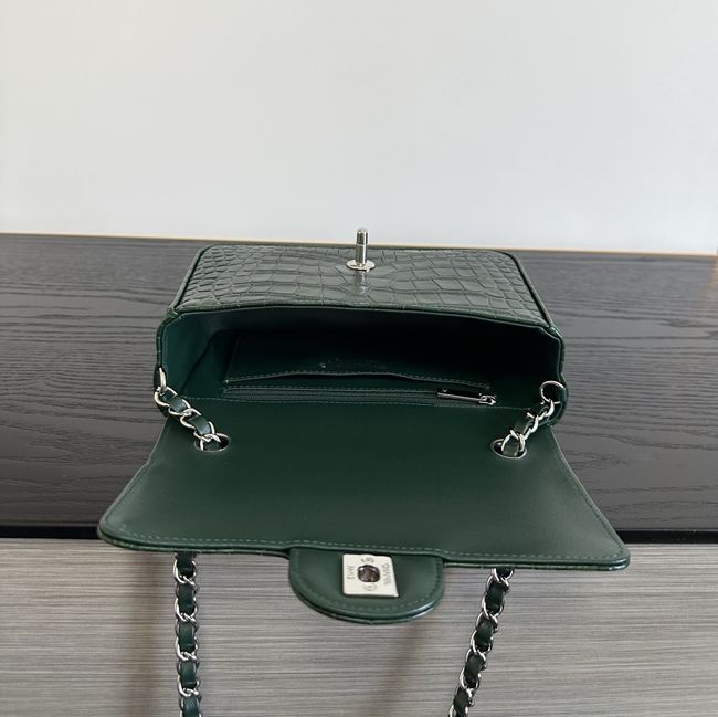 Chanel MINI FLAP BAG Crocodile Embossed 1116 green&silver