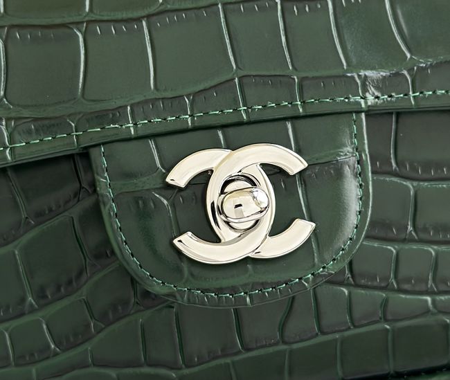 Chanel MINI FLAP BAG Crocodile Embossed 1116 green&silver