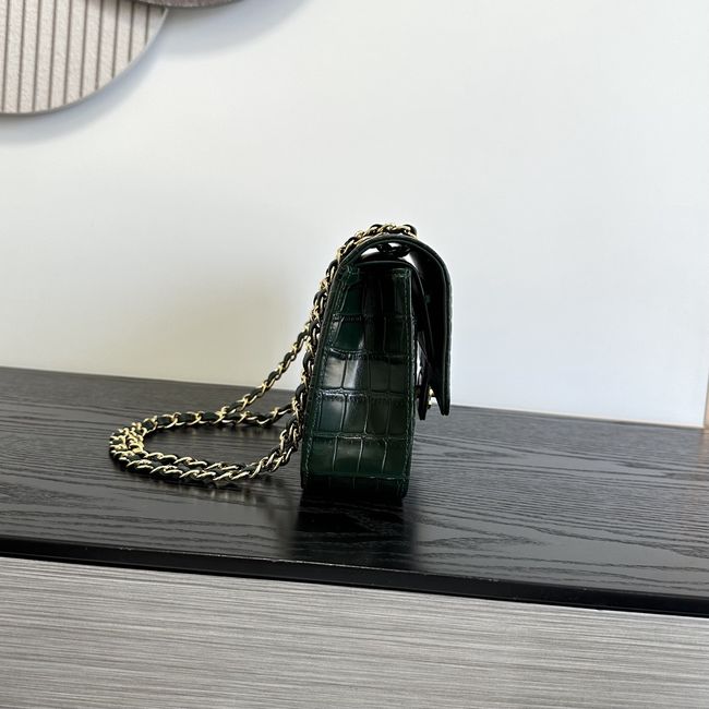 Chanel Small Flap Bag Crocodile Embossed 1112 green&gold