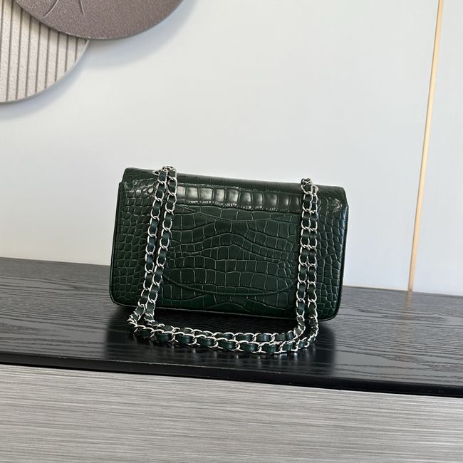 Chanel Small Flap Bag Crocodile Embossed 1112 green&silver Chanel Small Flap Bag Crocodile Embossed 1112 green&silver