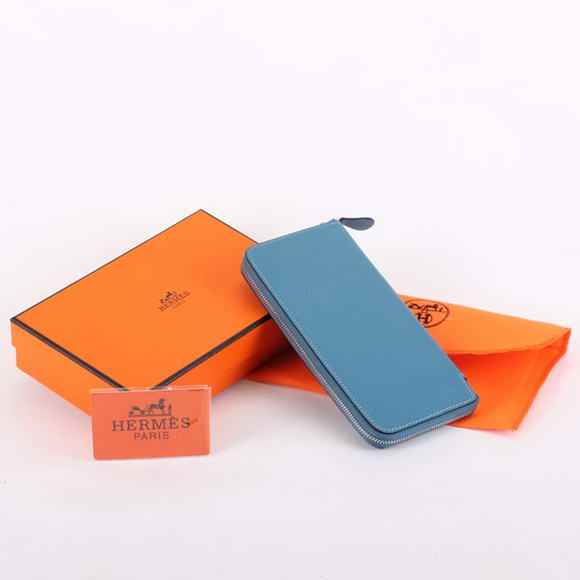 Hermes Togo Leather Perforated Zippy Wallet 9032 Blue Hermes Togo Leather Perforated Zippy Wallet 9032 Blue
