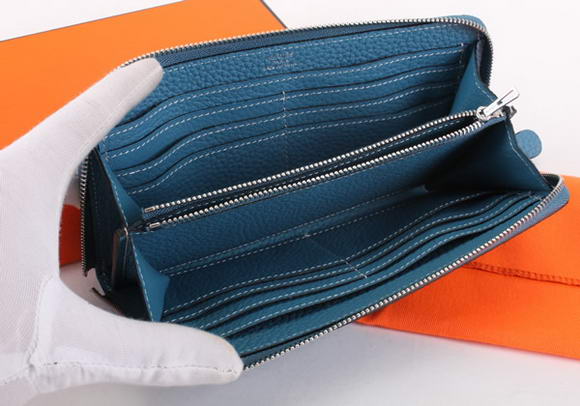 Hermes Togo Leather Perforated Zippy Wallet 9032 Blue Hermes Togo Leather Perforated Zippy Wallet 9032 Blue