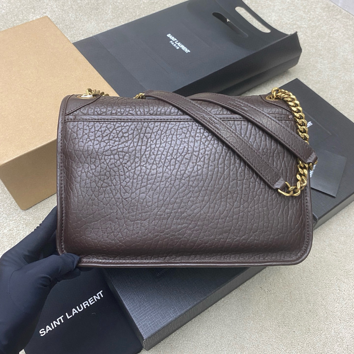 Saint Laurent NIKI MEDIUM IN GRAINED LAMBSKIN 633178 coffee red